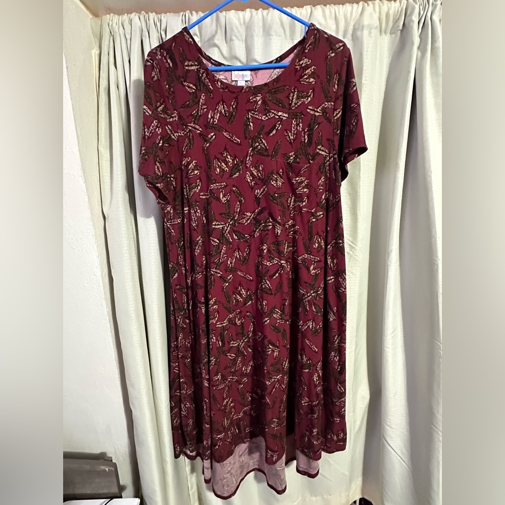 LuLaRoe Burgundy Leaf Print Midi Dress/Tunic
